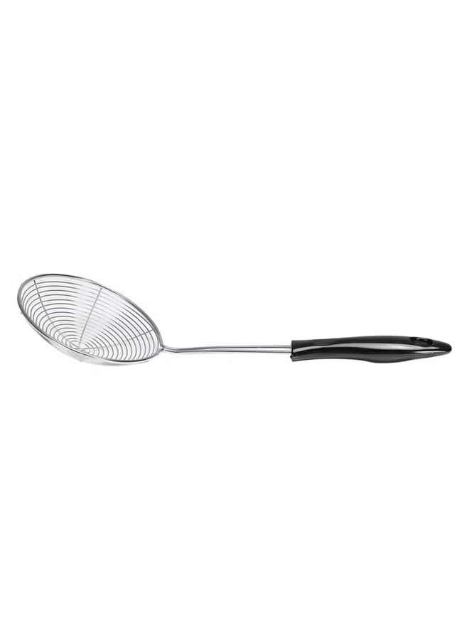 Stainless Steel Strainer Spoon, Stainless Steel Skimmer Silver With Black Handle , Noodle Draining Scoop and Multipurpose Filter Skimmer for Home Cooking, 17.5cm - Image 1